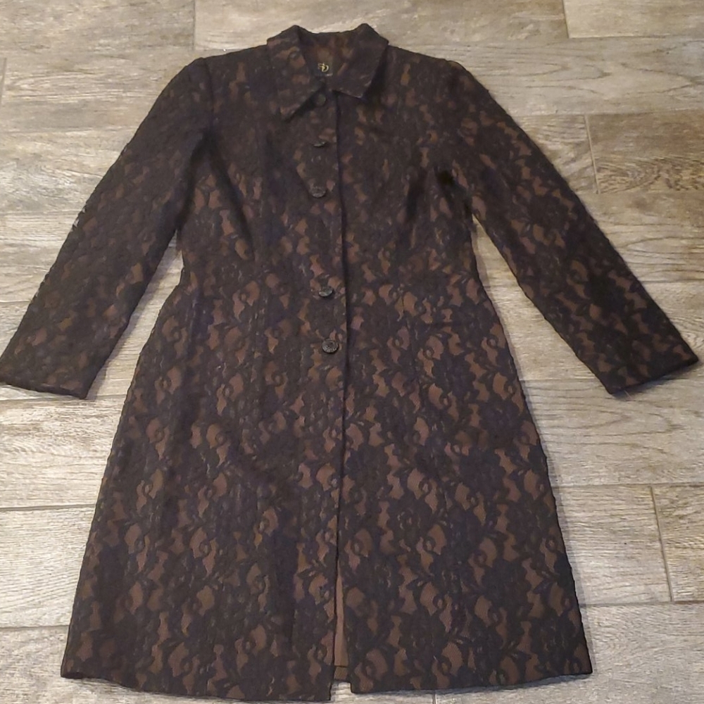 Sandra Darren Formal Black Lace Coat - Size 10